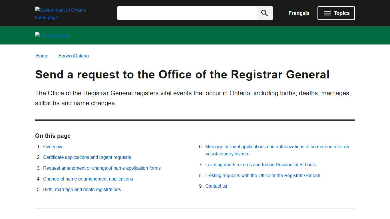 Send a request to the Office of the Registrar General ontario.ca