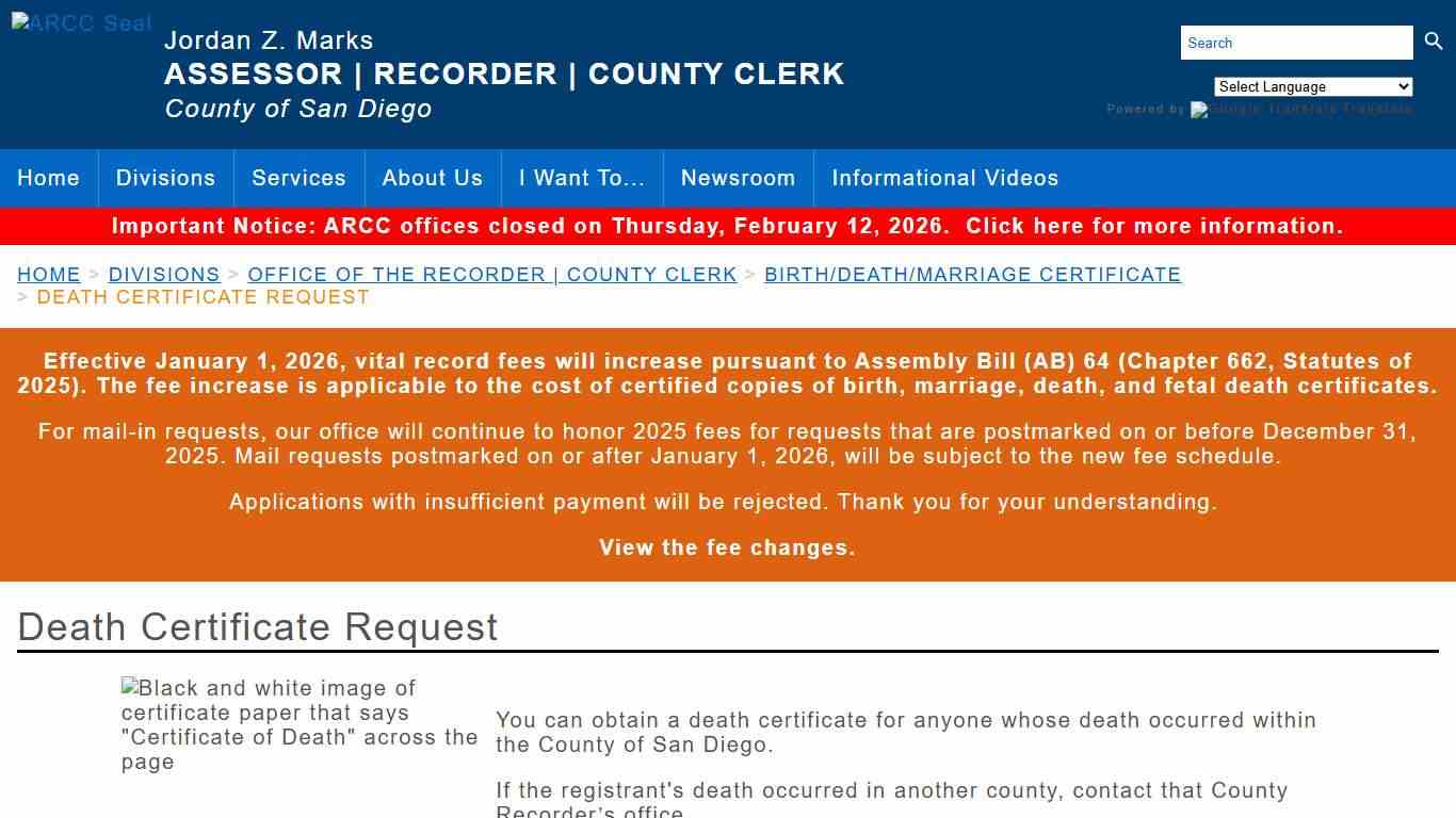 Death Certificate Request